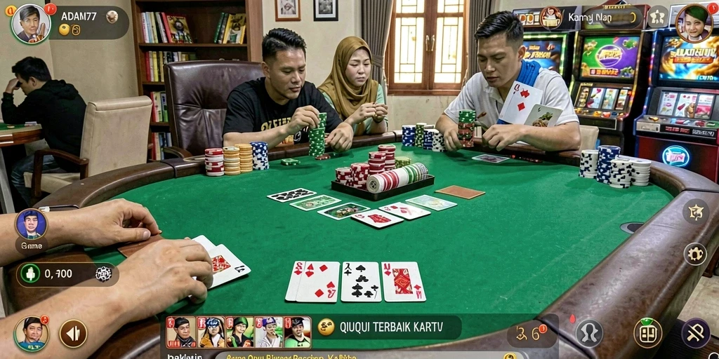 Screenshot gameplay ADAM77 yang menampilkan suasana permainan QiuQiu.