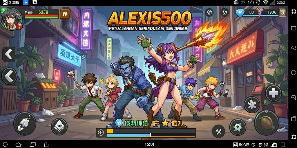 Screenshot ALEXIS500 menampilkan petualangan karakter anime yang seru.