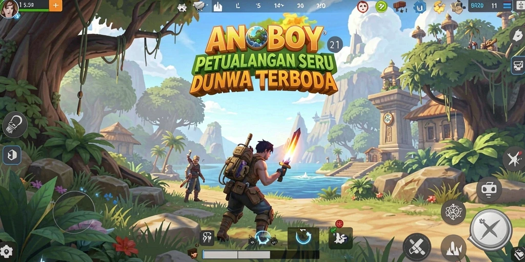 Tangkapan layar gameplay ANOBOY menampilkan petualangan di dunia terbuka yang menakjubkan.