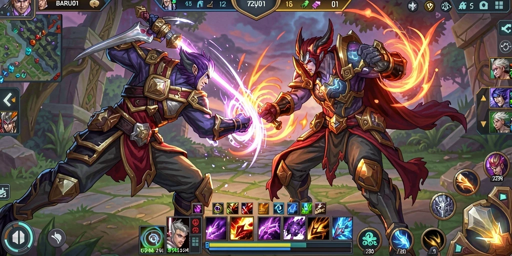 Menampilkan aksi gameplay seru di arena MOBA
