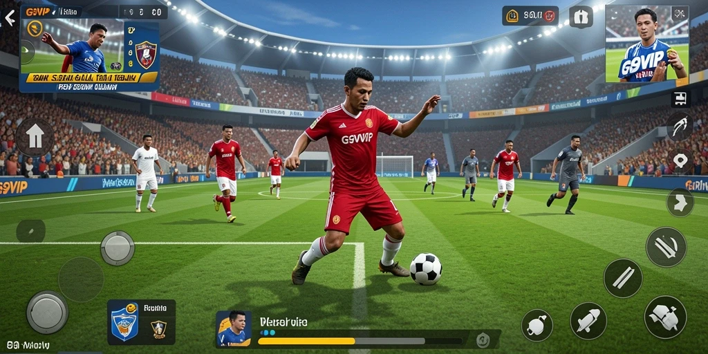 Tampilan gameplay seru G9VIP dengan aksi sepak bola yang intens.