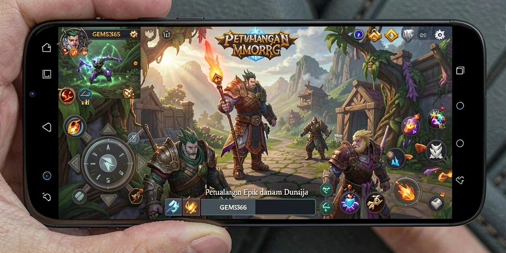 Tampilan menarik dari gameplay MMORPG GEMS365 yang seru dan penuh aksi.