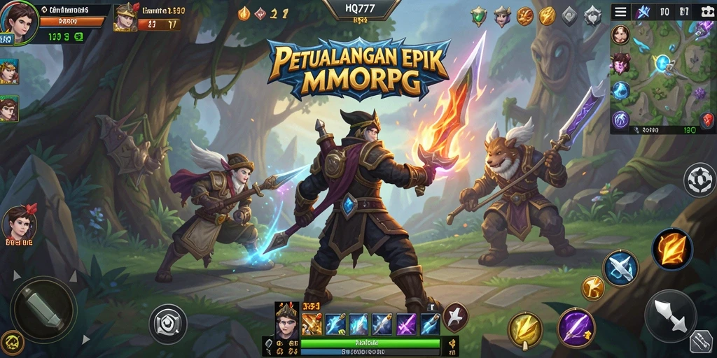 Tangkapan layar gameplay HQ777 menampilkan aksi seru di dunia MMORPG.