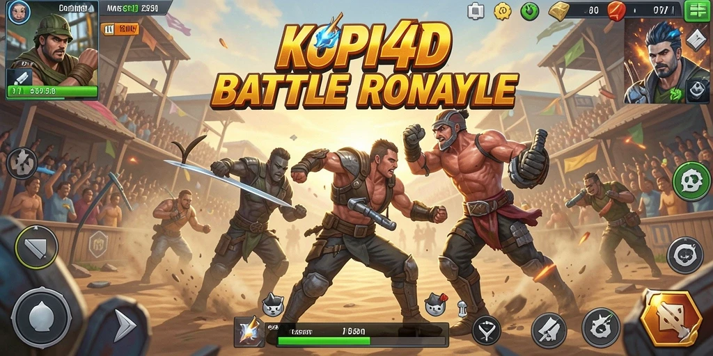 Screenshot KOPI4D menampilkan aksi pertarungan seru di arena Battle Royale.