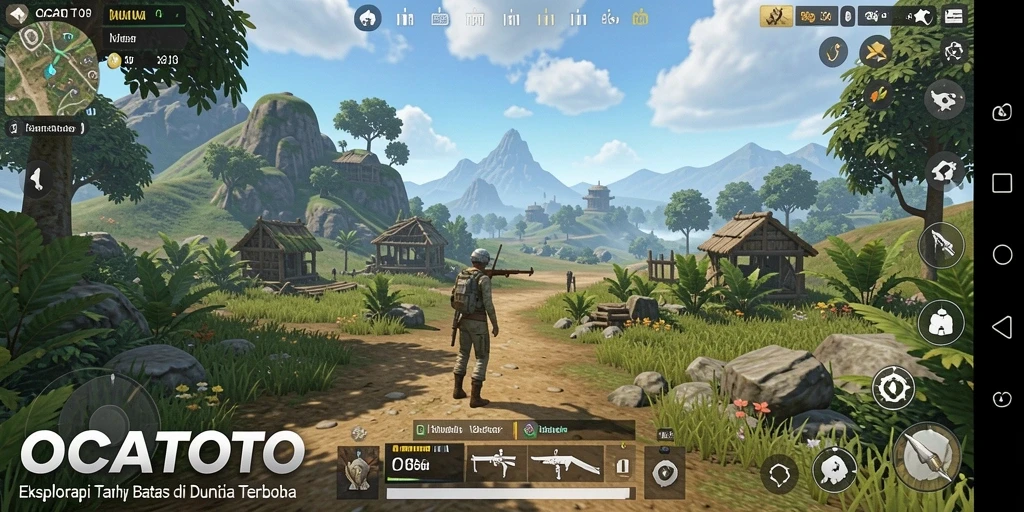 Screenshot gameplay OCATOTO menampilkan eksplorasi dunia terbuka yang menakjubkan.
