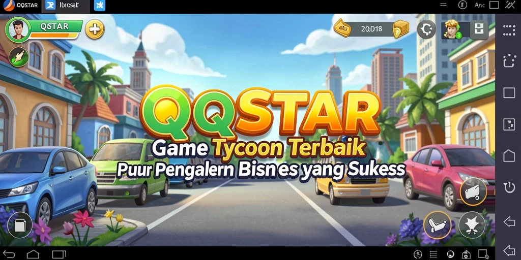 Tampilan gameplay QQSTAR yang menampilkan pengelolaan bisnis yang dinamis.