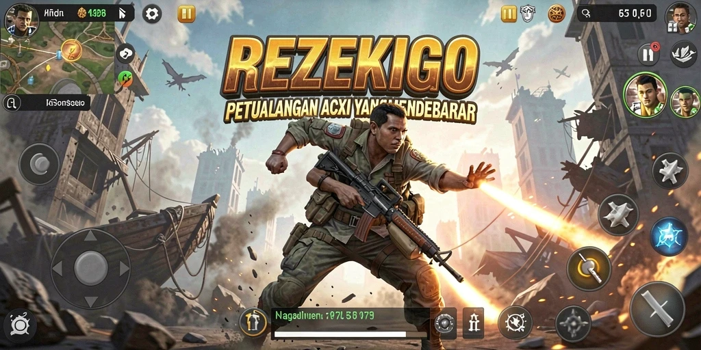 Screenshot gameplay REZEKIGO dengan aksi mendebarkan di setiap level.