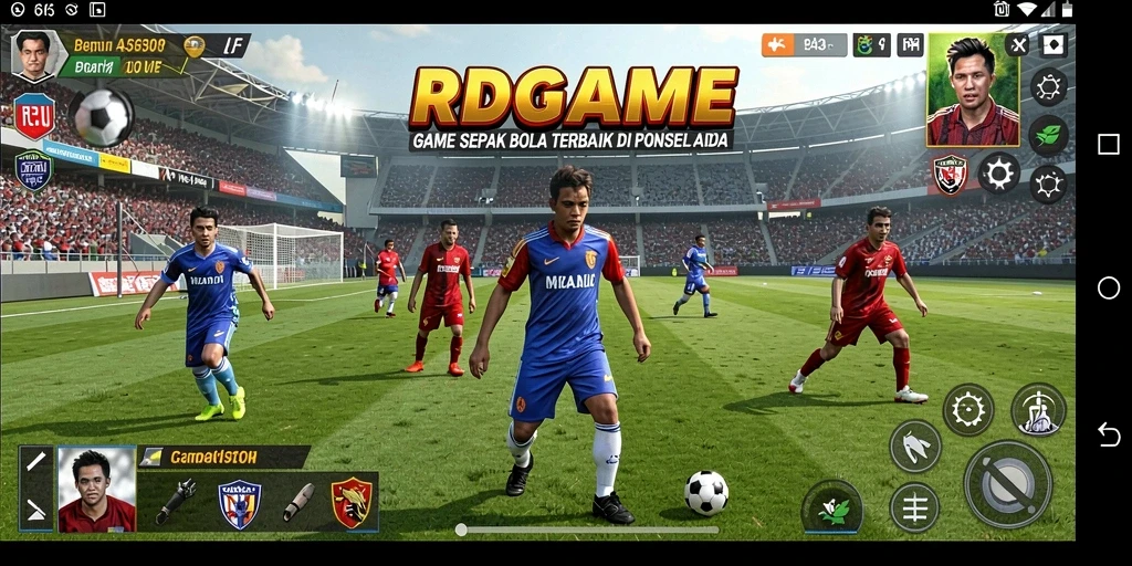 Tampilan gameplay RPGAME dengan aksi dan strategi sepak bola.