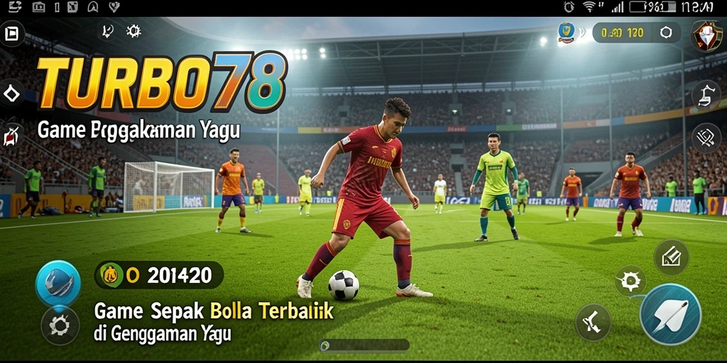 Screenshot utama TURBO78 menampilkan momen intens permainan sepak bola.